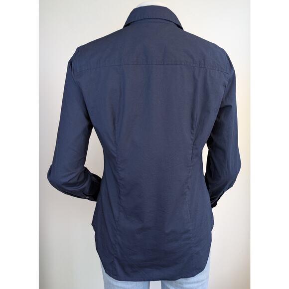 J Crew Womens Button Down Shirt 8 Slim Navy Red 3D Cherry Pom Pom Embroidery - Picture 6 of 10